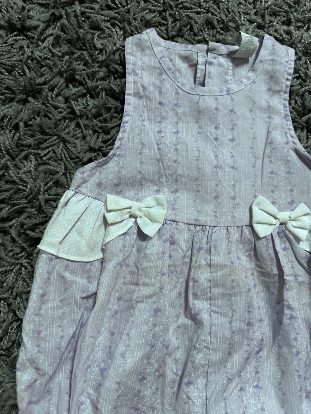 Vintage 70s 80s Baby Bubble Romper Purple Floral Pattern with Lace Size 18M